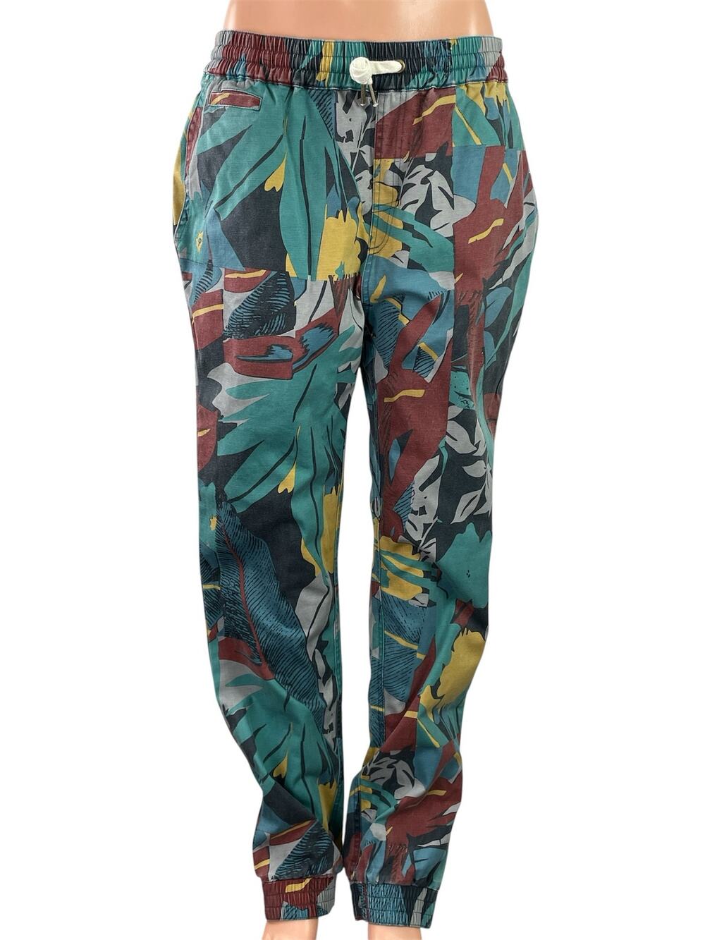Imperial Motion Green Tropical Elastic Waist Tapered Trouser Jogger Pants Sz 34